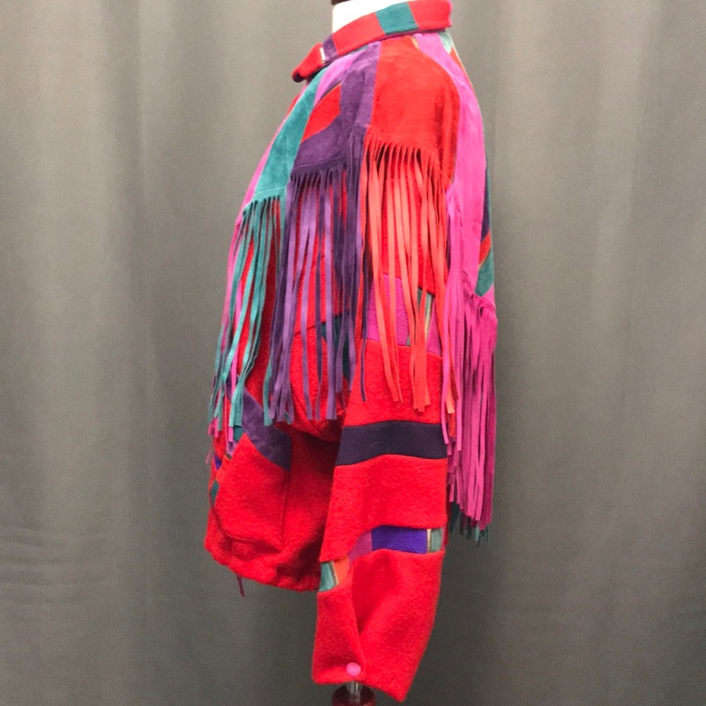 🔺SOLD🔺Leather and wool colorful fringe jacket - Picture 5 of 8
